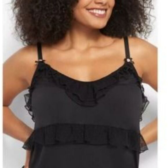 🐢 Cacique Black Ruffle Tank/Cami 18/20 - Picture 1 of 10
